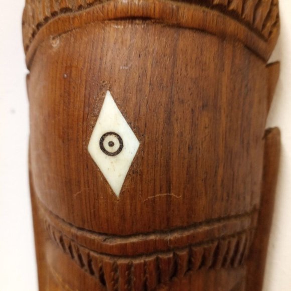 Fantastic Carved Wooden Tribal Mask. Ivory (?) Accent Home Decor - Picture 3 of 9